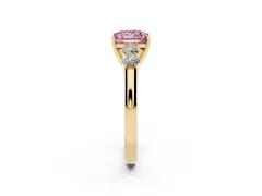Fancy Pink Princess Cut Diamond Five-Stone Prong Set Band Ring Set in Yellow gold with Polished Band