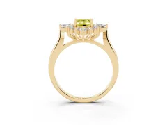 Fancy Yellow Emerald Cut Diamond Cluster Halo Ring Set in Yellow gold with Marquise and Round Accents