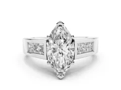 Marquise Cut Diamond Solitaire Ring Set in White gold with Channel-Set Accent Stones and Prong Setting