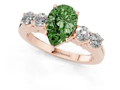Fancy Green Pear Cut Diamond Five-Stone Prong Set Band Ring Set in Rose gold with Polished Band