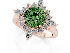 Fancy Green Round Cut Diamond Cluster Halo Ring Set in Rose gold with Marquise and Round Accents