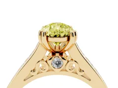 Fancy Yellow Pear Cut Diamond Channel Set Solitaire Engagement Ring Set in Yellow gold with Prong Setting