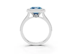 Fancy Blue Asscher Cut Diamond Halo Milgrain Pavé Band Ring Set in Silver with Prong Setting