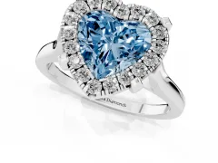 Fancy Blue Heart Cut Diamond Cluster Halo Solitaire Ring Set in White gold with Prong Setting