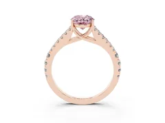 Fancy Pink Oval Cut Diamond Split Shank Pavé Engagement Ring Set in Rose gold with Prong-Held Center Stone