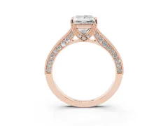 Princess Cut Diamond Solitaire Ring Set in Rose gold with Milgrain-Edged Pavé Band and Prong Setting