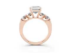 Asscher Cut Diamond Five-Stone Prong Set Ring Set in Rose gold with Classic Band