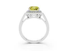 Fancy Yellow Princess Cut Diamond Halo Ring Set in Silver with Accent-Lined Split Shank and Prong Setting