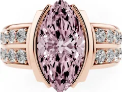 Fancy Pink Marquise Cut Diamond Wide Channel Set Band Ring Set in Rose gold with Bezel Setting