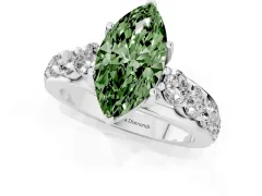 Fancy Green Marquise Cut Diamond Pavé Engagement Ring Set in Platinum with Prong Setting