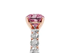 Fancy Pink Cushion Cut Diamond Solitaire Ring Set in Rose gold with Shared Prong Pavé Band