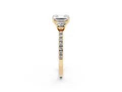 Asscher Cut Diamond Three-Stone Ring Set in Yellow gold with Pavé Band and Graduated Sides