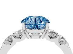 Fancy Blue Round Cut Diamond Five-Stone Prong Set Engagement Ring Set in Silver with Channel Band