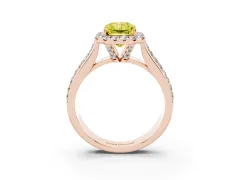 Fancy Yellow Radiant Cut Diamond Halo Ring Set in Rose gold with Pavé Band and Raised Center Setting