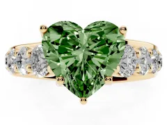 Fancy Green Heart Cut Diamond Pavé Engagement Ring Set in Yellow gold with Prong Setting
