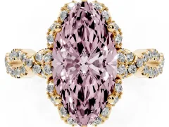 Fancy Pink Marquise Cut Diamond Halo Twist Band Solitaire Ring Set in Yellow gold with Prong-Set Center Stone