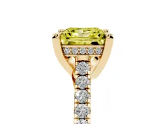 Fancy Yellow Princess Cut Diamond Solitaire Ring Set in Yellow gold with Brilliant Pavé Band and Prong Setting
