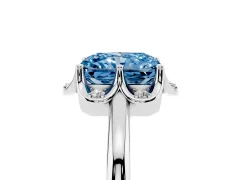 Fancy Blue Radiant Cut Diamond Round Cluster Halo Ring Set in White gold with Solitaire Band and Prong Setting