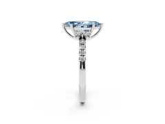 Fancy Blue Marquise Cut Diamond Three-Stone Pavé Ring Set in Silver with Prong Setting