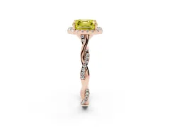 Fancy Yellow Asscher Cut Diamond Halo Twist Band Solitaire Ring Set in Rose gold with Prong Setting