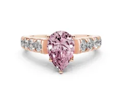 Fancy Pink Pear Cut Diamond Solitaire Ring Set in Rose gold with Cut-Down Micro Pavé Band and Prong Setting