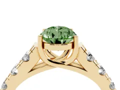 Fancy Green Pear Cut Diamond Solitaire Ring Set in Yellow gold with Cut-Down Micro Pavé Band and Prong Setting