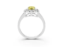 Fancy Yellow Emerald Cut Diamond Halo Cluster Engagement Ring Set in White gold with Solitaire Band and Prong Setting