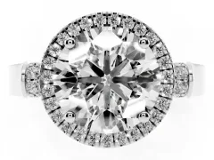 Round Cut Diamond Halo Ring Set in Platinum with Pavé-Lined Split Shank Band