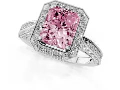 Fancy Pink Radiant Cut Diamond Halo Engagement Ring Set in Silver with Accent Split Shank Band