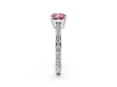 Fancy Pink Cushion Cut Diamond Pavé Band Prong Set Solitaire Ring Set in White gold
