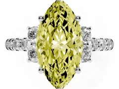 Fancy Yellow Marquise Cut Diamond Three-Stone Pavé Ring Set in Platinum with Prong Setting