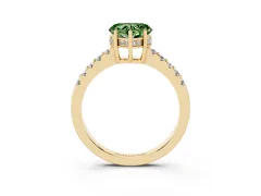 Fancy Green Heart Cut Diamond Solitaire Engagement Ring Set in Yellow gold with Pavé Band and Prong Setting
