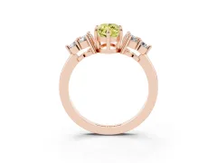 Fancy Yellow Marquise Cut Diamond Solitaire Ring Set in Rose gold with Cluster Accents on Each Side