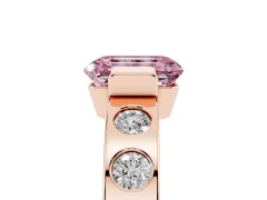 Fancy Pink Emerald Cut Diamond Channel-Set Band Ring Set in Rose gold with Bezel Prong Setting