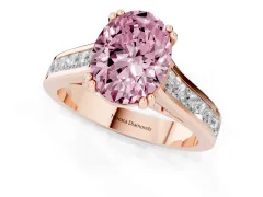 Fancy Pink Oval Cut Diamond Channel Set Solitaire Engagement Ring Set in Rose gold with Prong Setting