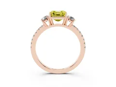 Fancy Yellow Asscher Cut Diamond Three-Stone Ring Set in Rose gold with Pavé Band and Graduated Sides