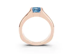 Fancy Blue Princess Cut Diamond Bezel Solitaire Ring Set in Rose gold with Wide Band