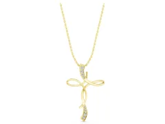Pavé Round Diamond Twist Cross Pendant Set in Yellow gold with Prong Setting