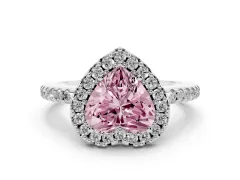 Fancy Pink Heart Cut Diamond Pavé Halo Ring Set in White gold with Prong Setting