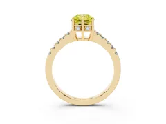 Fancy Yellow Radiant Cut Diamond Solitaire Engagement Ring Set in Yellow gold with Pavé Band and Prong Setting