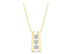 Vertical Channel Set Round Diamond Pendant Set in Yellow gold with Four Stones