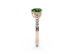 Fancy Green Heart Cut Diamond Solitaire Engagement Ring Set in Rose gold with Pavé Band and Prong Setting
