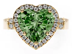 Fancy Green Heart Cut Diamond Halo Ring Set in Yellow gold with Twist Band and Pavé Accents