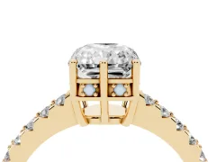 Radiant Cut Diamond Solitaire Engagement Ring Set in Yellow gold with Pavé Band and Prong Setting