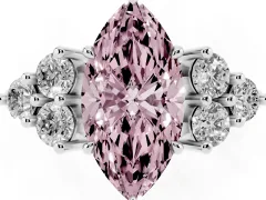 Fancy Pink Marquise Cut Diamond Solitaire Ring Set in White gold with Cluster Accents on Each Side