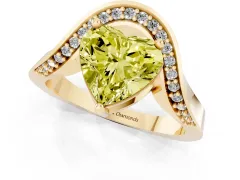 Fancy Yellow Heart Cut Diamond Solitaire Engagement Ring Set in Yellow gold with Pavé Shoulders