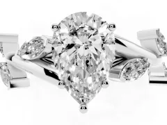 Pear Cut Diamond Solitaire Ring Set in Silver with Twisted Marquise Accent Band