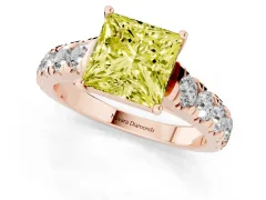 Fancy Yellow Princess Cut Diamond Solitaire Ring Set in Rose gold with Cut-Down Micro Pavé Band and Prong Setting