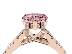 Fancy Pink Heart Cut Diamond Solitaire Ring Set in Rose gold with Brilliant Pavé Band and Prong Setting