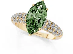 Fancy Green Marquise Cut Diamond Pavé Band Solitaire Ring Set in Yellow gold with Close-Set Accent Stones and Prong Setting